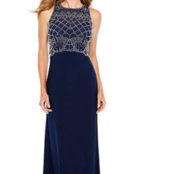 jackie jon sleeveless beaded bodice formal gown